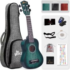 HAND RUBBED Series - 21 Inches Soprano Ukulele Vintage Hawaiian Uke with Online Lessons, Bag, Tuner, Strap, Extra Strings, Fingerboard Sticker, Dark Hunter Green